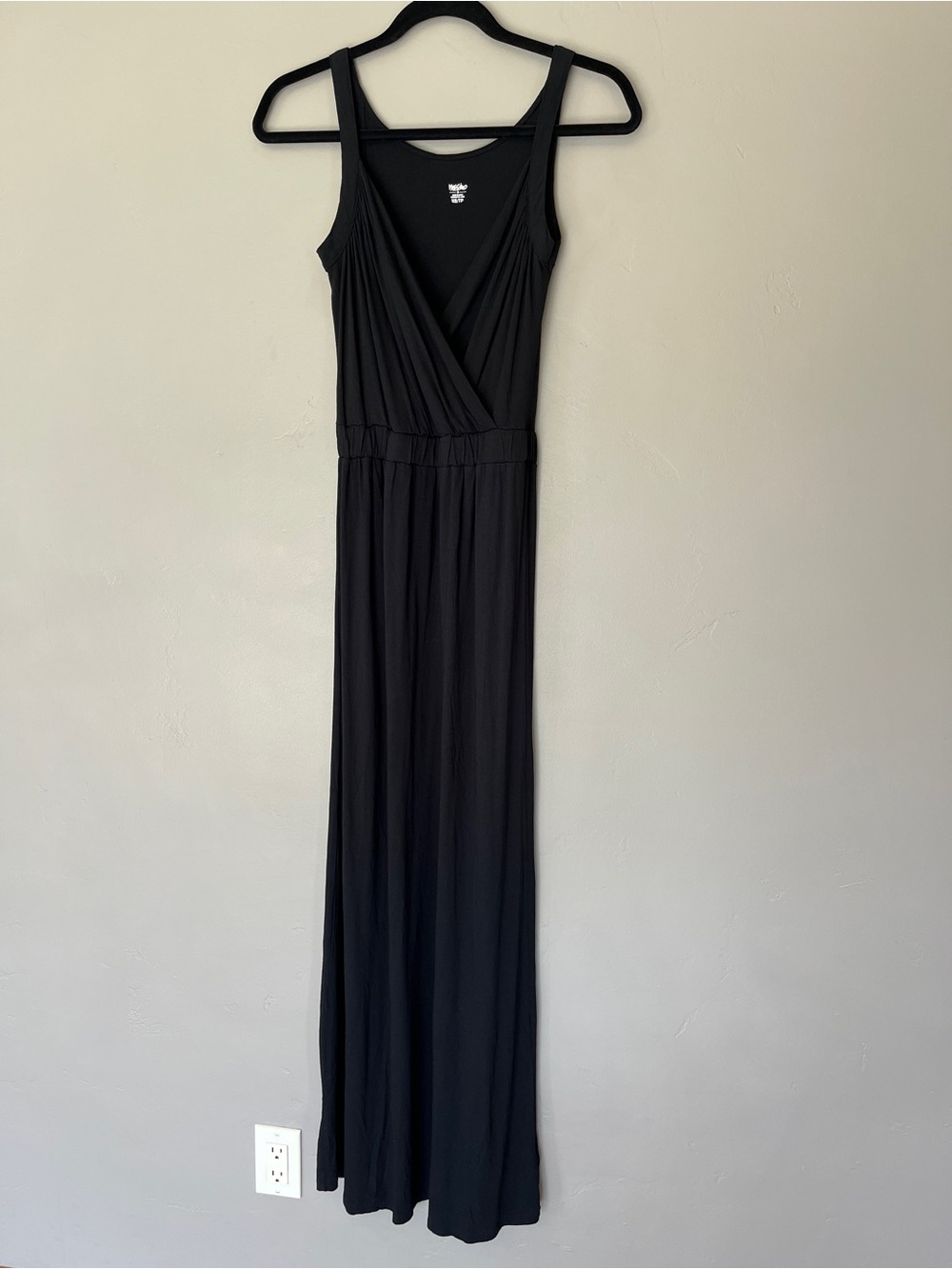 Mossimo Sexy Deep V-Neck Banded Waist Black Maxi Dress XS Boho Dark Fairy LBD
